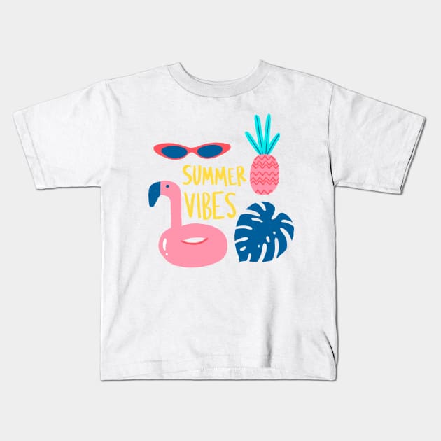 Summer Vibes Flamingo Kids T-Shirt by GiuliaM